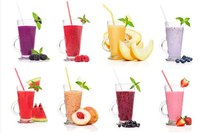 An image of 8 different smoothies depicting the evolution of smoothies.